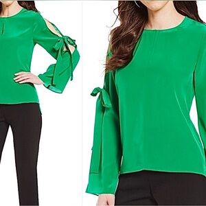 Antonio Melani 100% Silk Long Split Sleeve with Ties Split Neck Tunic Blouse M